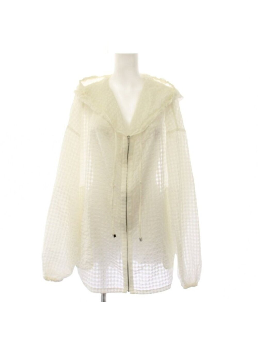 Hermes Martin Margiela Era Sheer Hoodie Check Zip Up Long Sleeve White 38